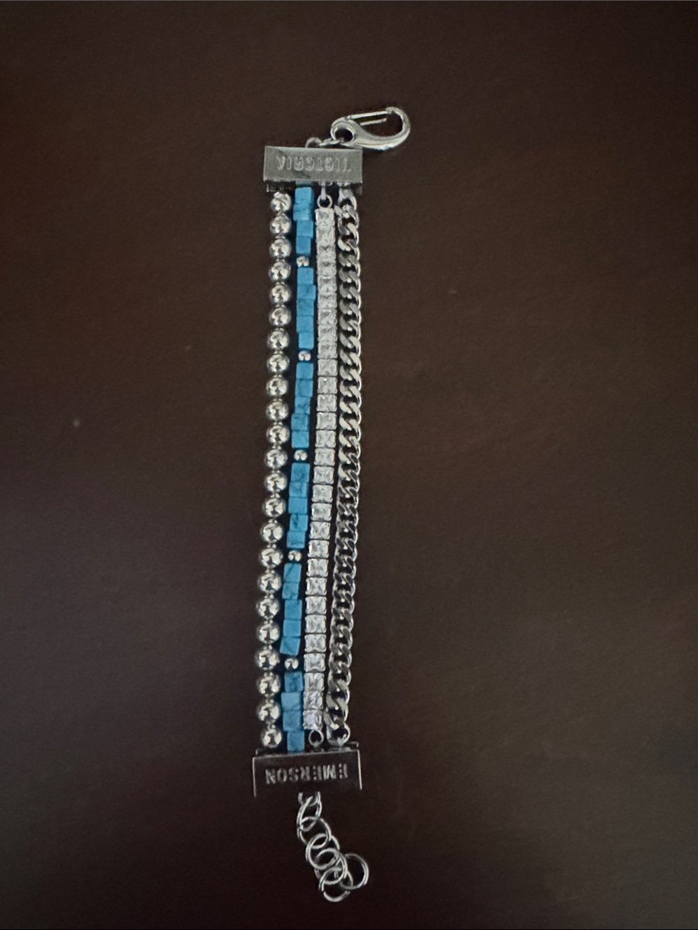 Silver Multi-Row Bracelet with Blue Accents